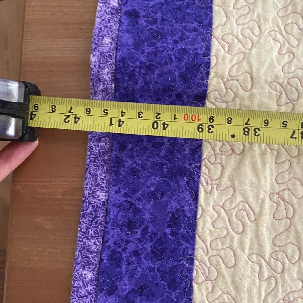 Quilted Handmade Table Runner Wildflower Pattern Beige Purple Green 41.5" X 21" - Picture 15 of 16